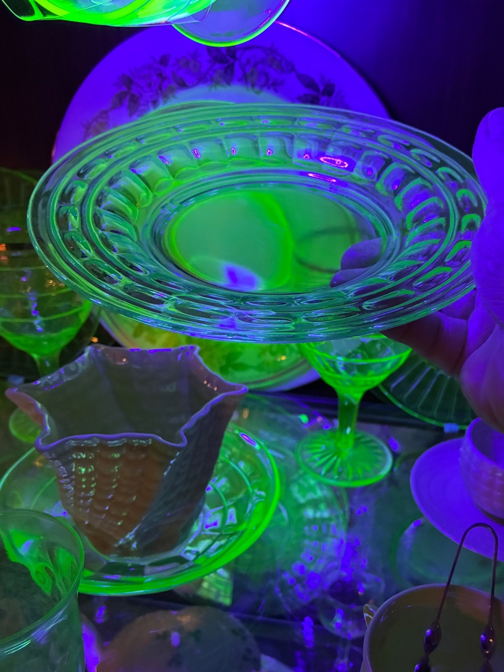 3 - 6.75 in Depression Uranium glass plates